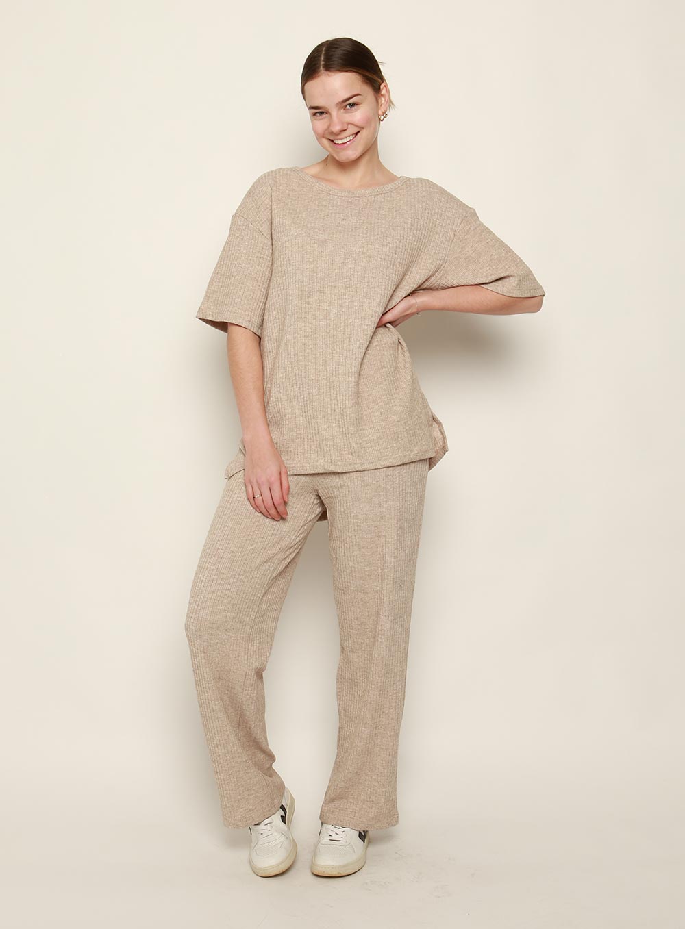 Selina Knit T-shirt Set-SAND