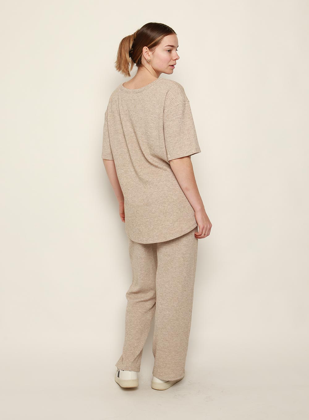 Selina Knit T-shirt Set-SAND