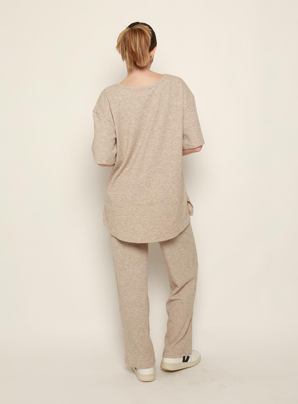 Selina Knit T-shirt Set-SAND