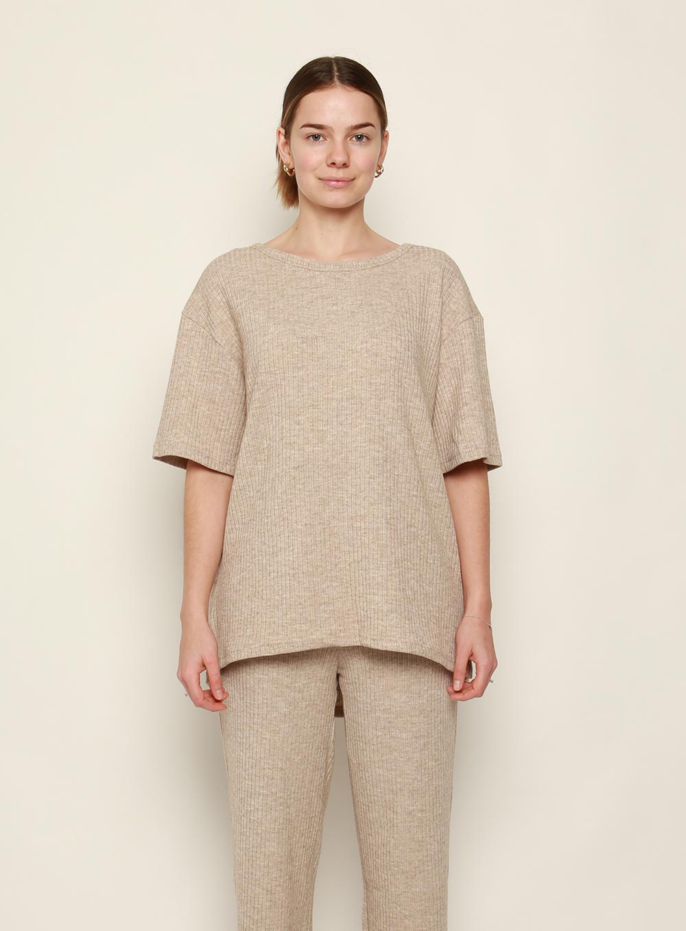 Selina Knit T-shirt Set-SAND