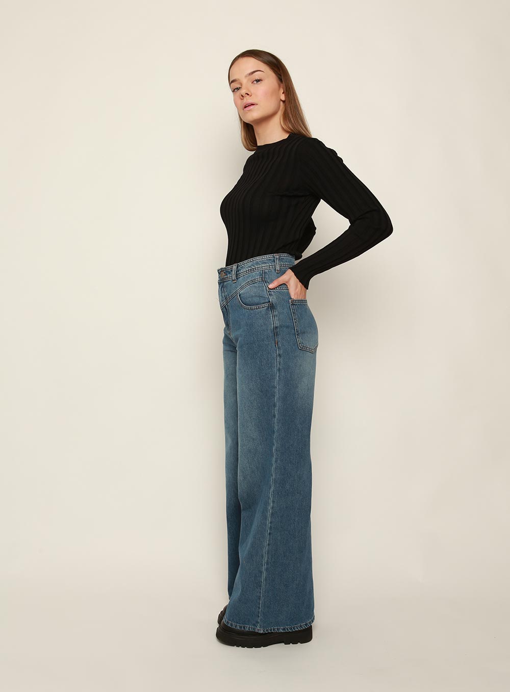 Sienna High Rise Wide Leg Jean-BLUE