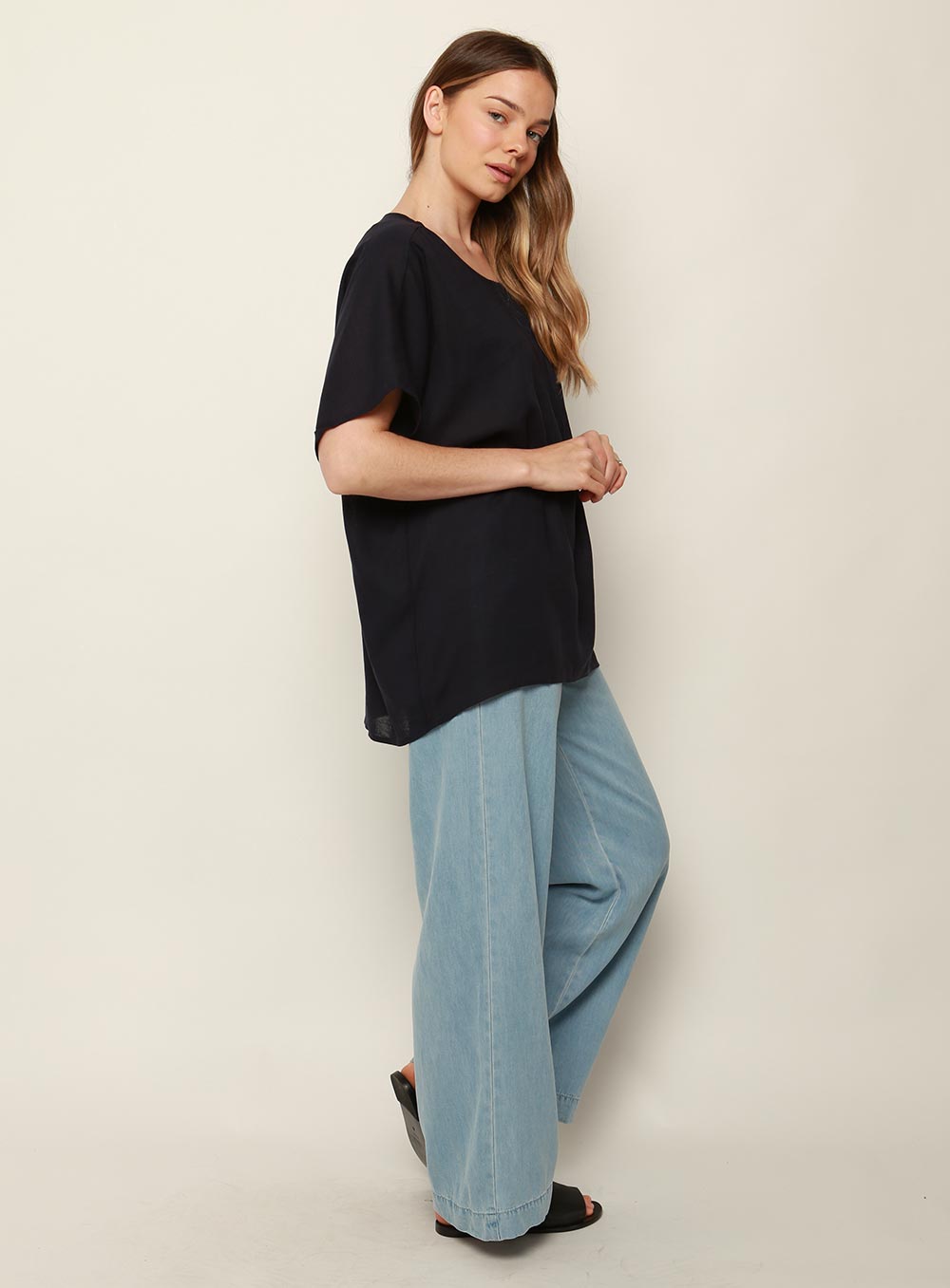 Stacey Short Sleeve Top-NAVY