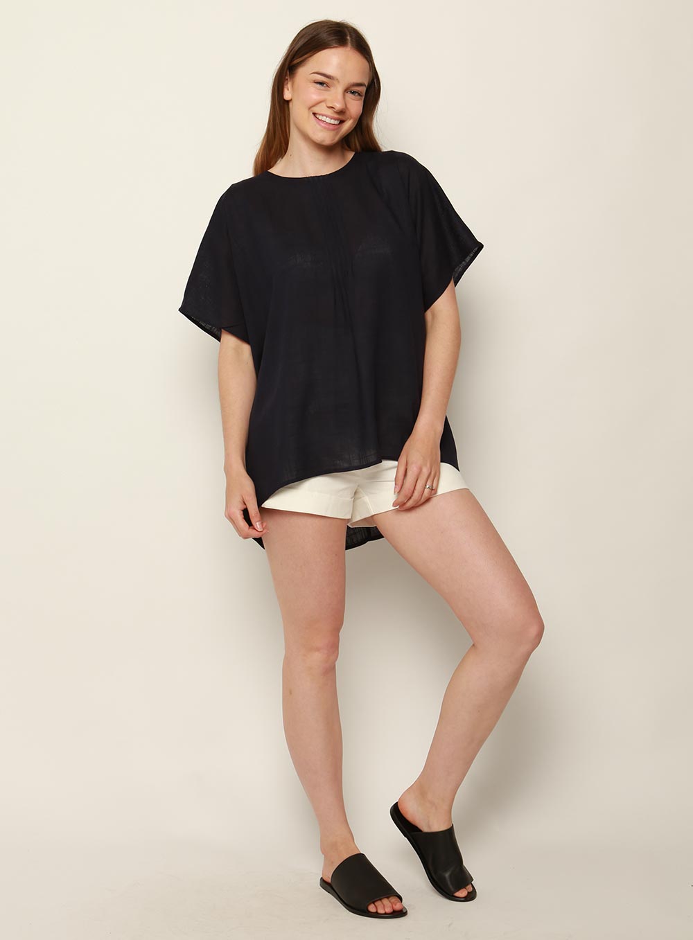 Stacey Short Sleeve Top-NAVY