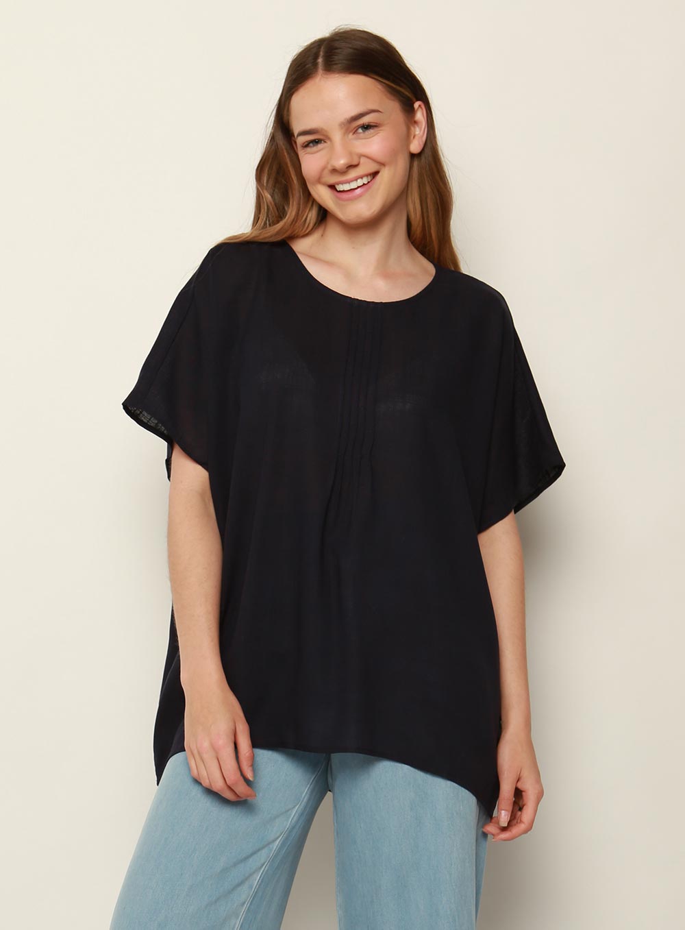 Stacey Short Sleeve Top-NAVY