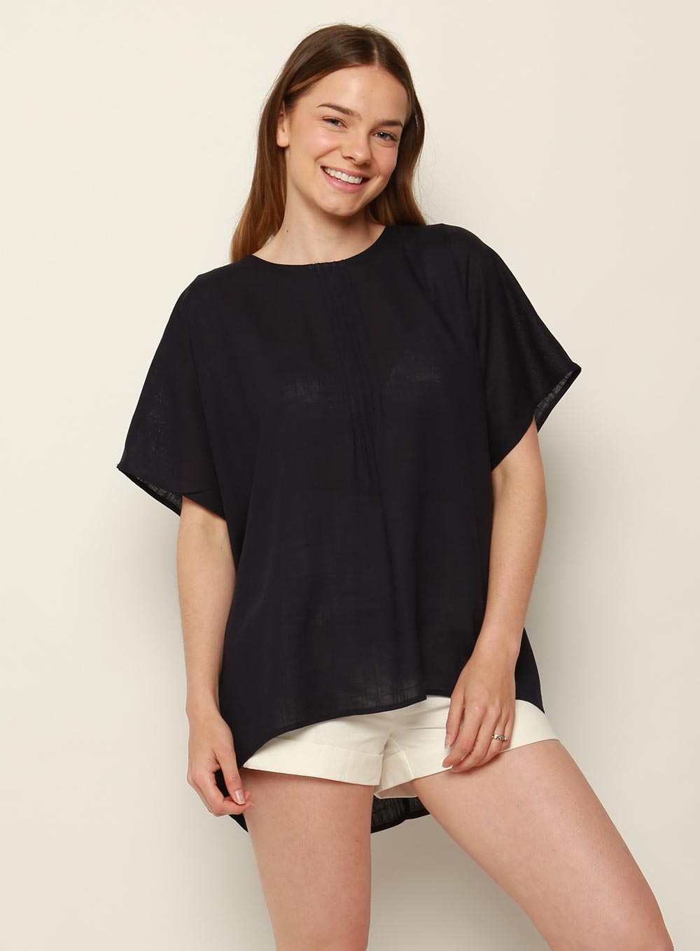 Stacey Short Sleeve Top-NAVY