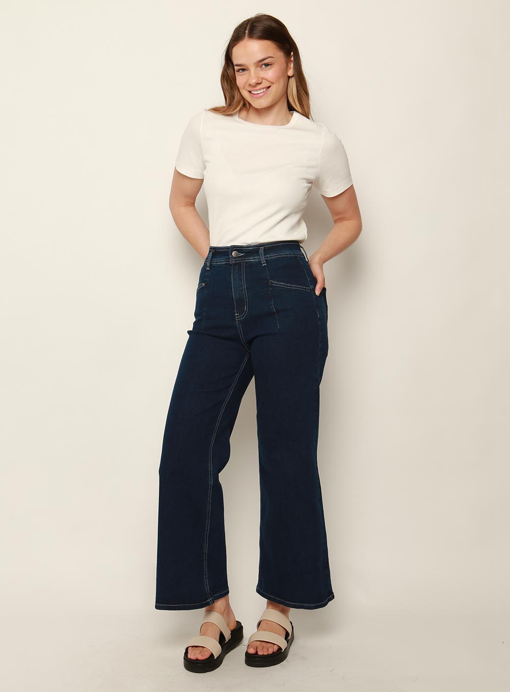 Stassy Wide Leg Pant-INDIGO