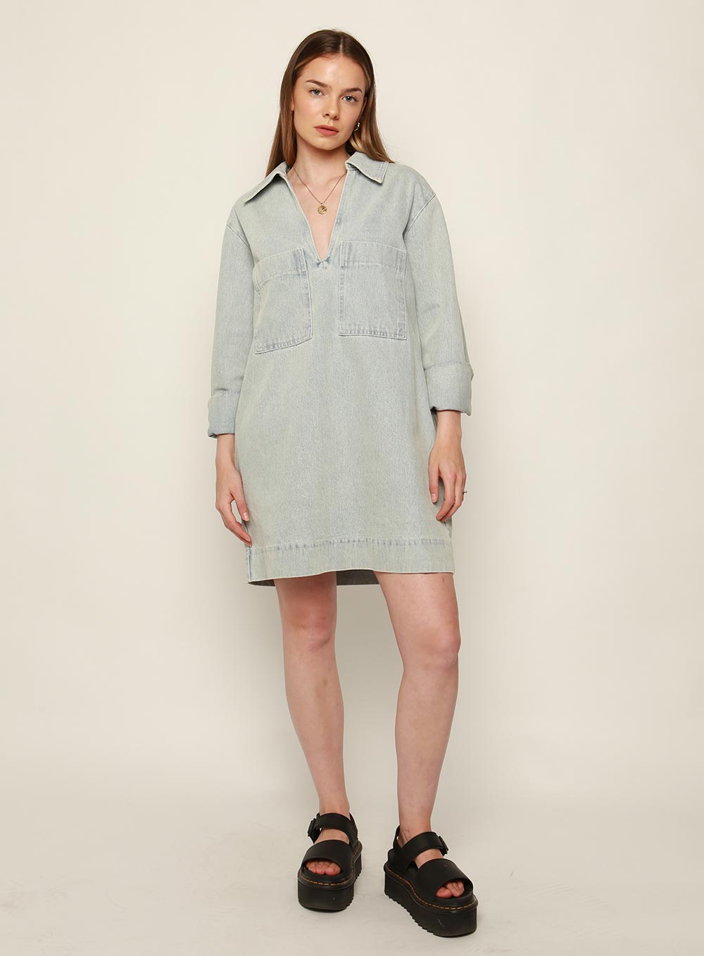 Tara Long Sleeve Dress-LIGHT DENIM