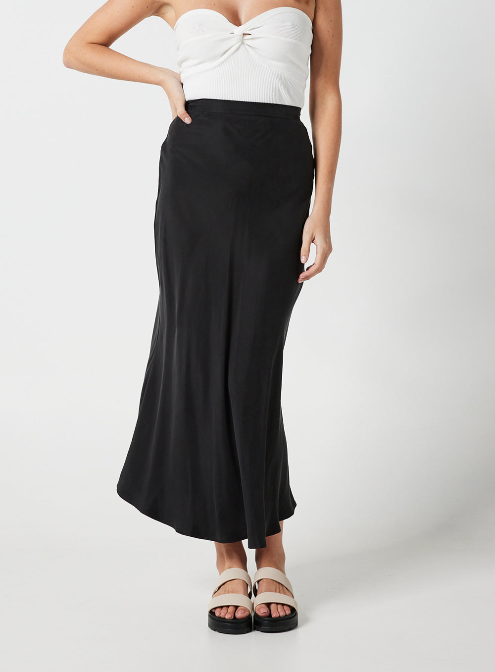 Hazel Cupro Midi Skirt-Black