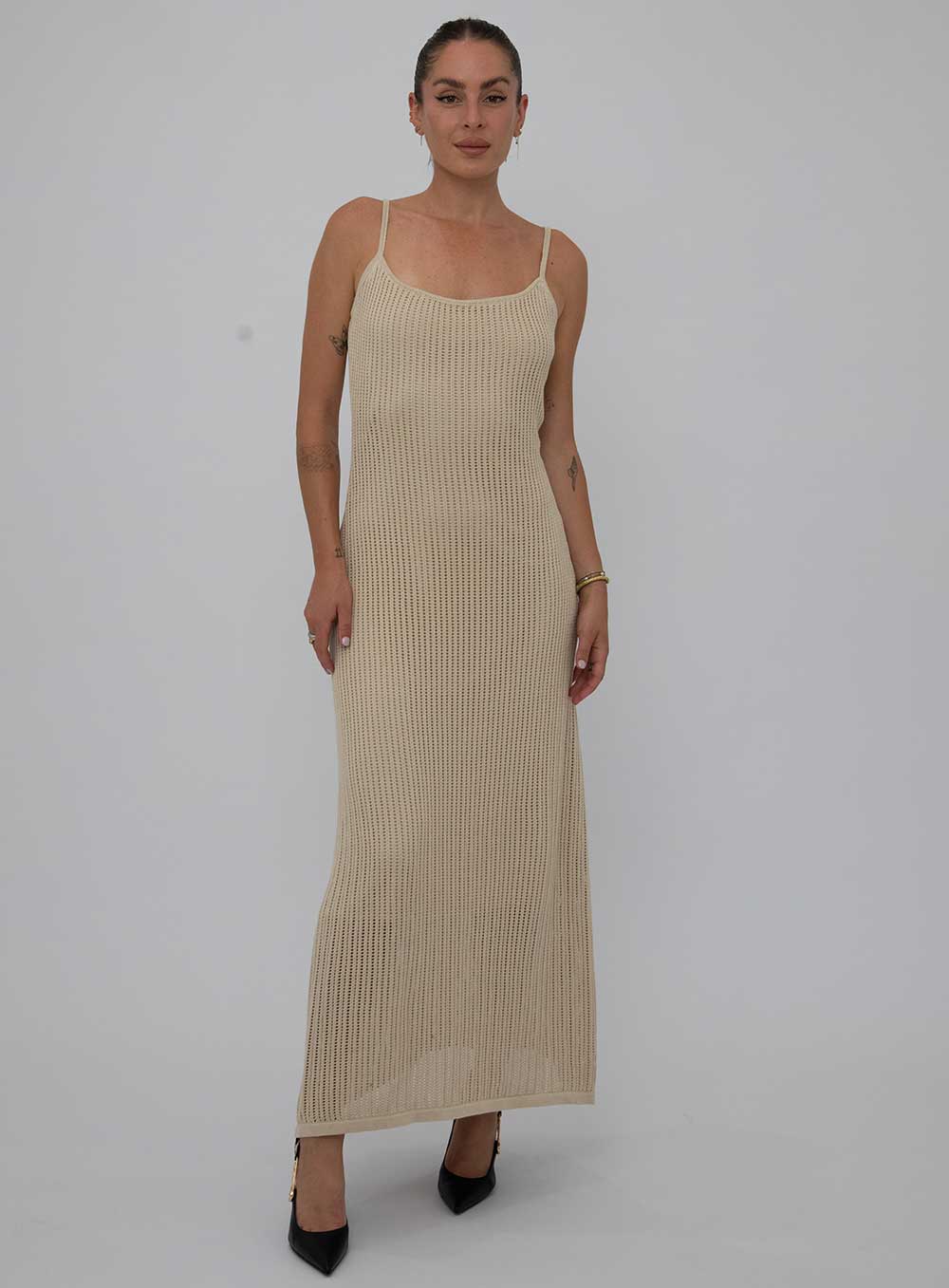 Issy Knit Maxi Dress-BEIGE